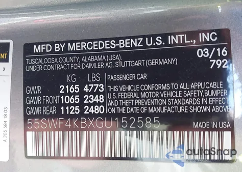 2016 Mercedes-Benz C 300 4Matic from USA, damaged, VIN 55SWF4KBXGU152585